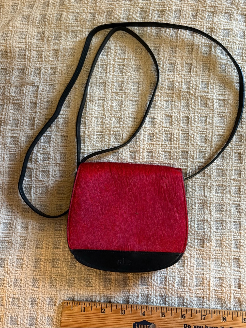 Ralph Lauren calf red hair Crossbody Shoulder Bag with Black Trim